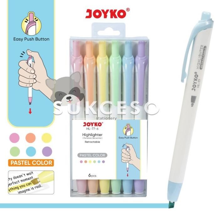 

Baru Joyko Highlighter HL-77-6 1 Set Isi 6Pcs / Penanda 6 Warna Pastel