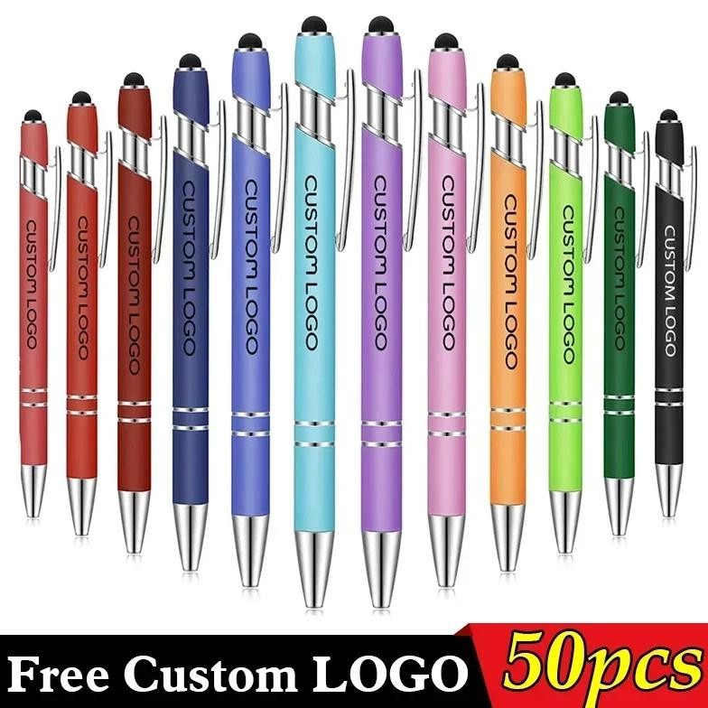 

50 Pcs Metal Business Ballpoint Pen Custom Logo Drawing Touch Screen Stylus Pen School Office Supplies Free Engraved Name Text