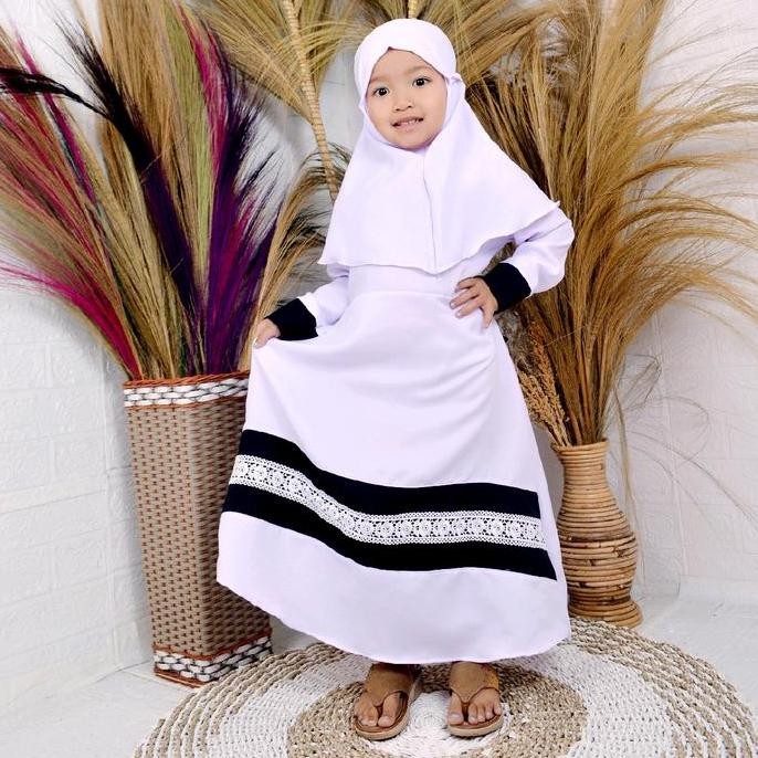 Baru Gamis anak set jilbab/ sarah renda untuk 2 sampai 10 tahun putih muslim Merah Jilbab Baju Sekol