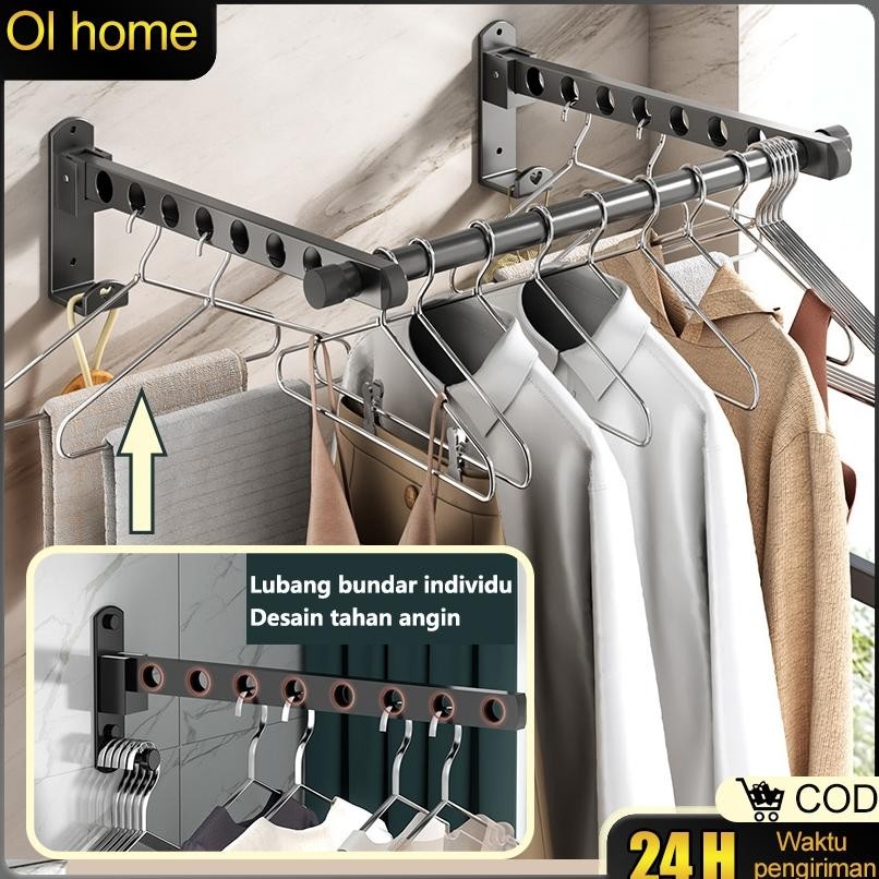 Olhome Jemuran Baju Dinding Aluminium Minimalis Jemuran Lipat Gantung Paduan Magic Hanger