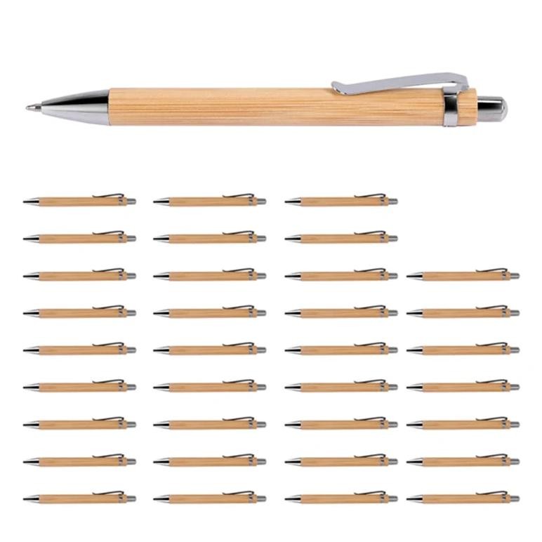 

35 Pcs Office And School Supplies Sustainable Pen Bamboo Retractable Ballpoint Pen Writing Tool(Black Ink)