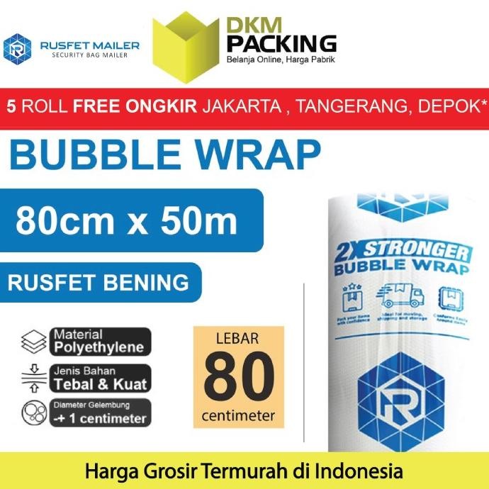

tersedia plastik bubble wrap rusfet bening 80cm x 50m tebal bubblewrap roll