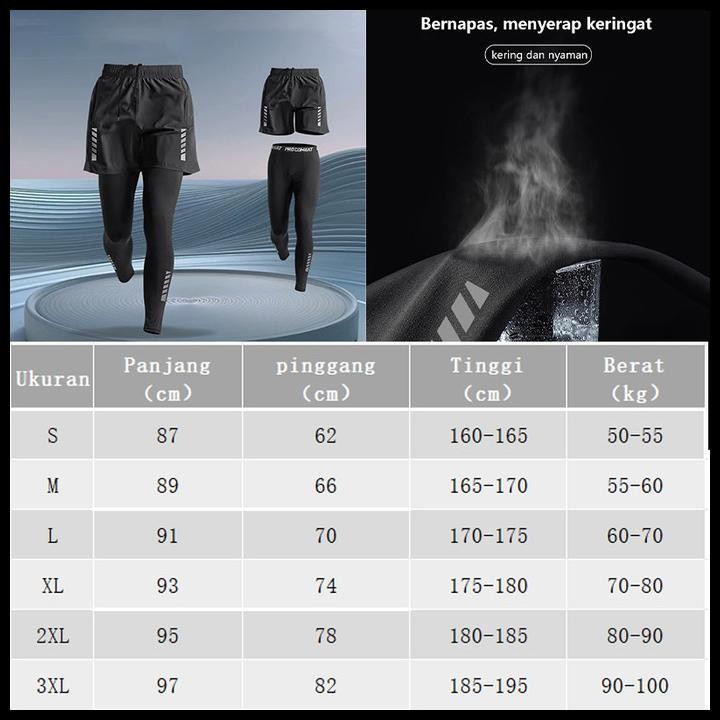 2Pcs Celana Legging Sport Panjang Pria +Celana Pendek Original Best Seller