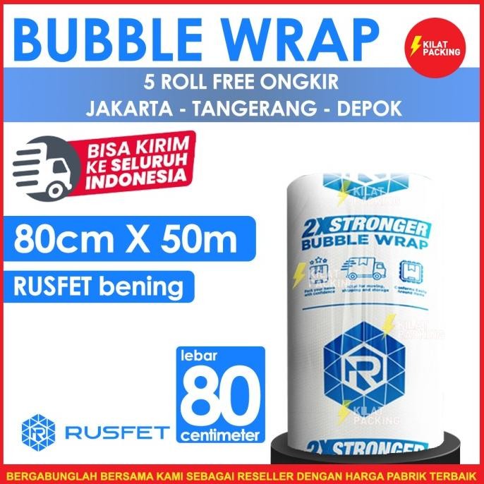 

tersedia bubble wrap rusfet bening 80cm x 50m tebal plastik bubblewrap roll