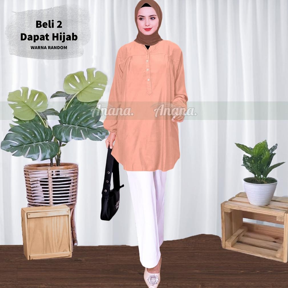 Baju Atasan Blouse Wanita Busana Muslim Lengan Panjang Warna Salem