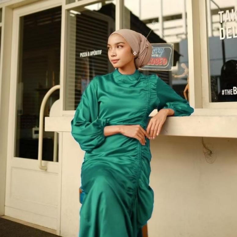 Dress Gamis Serut Fuji Satin Silk Kondangan Remaja Hajatan