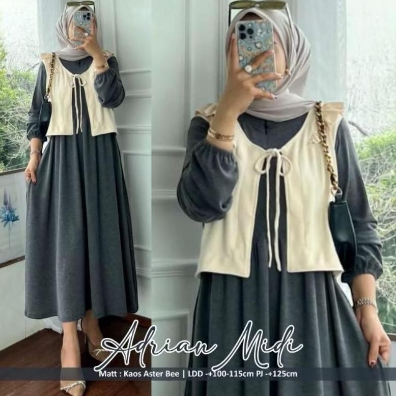 Adrian Midi Dress Crinkle Airflow Ld 110 // Midi Dress Wanita // Midi Muslimah Ootd Kekinian // Dres
