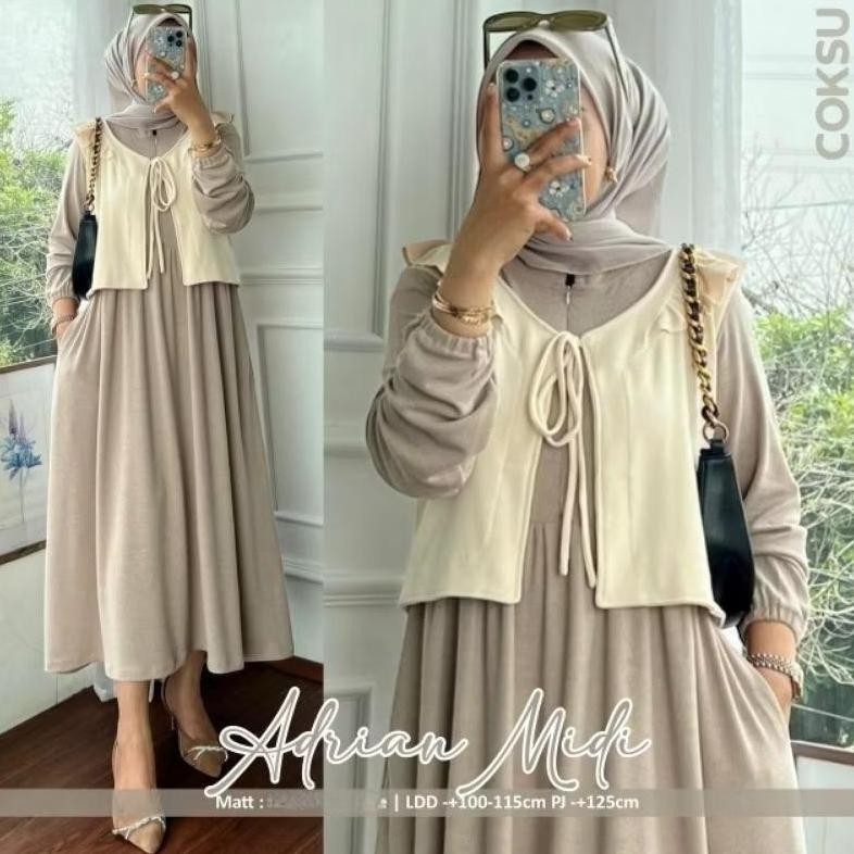 Adrian Midi Dress Polos Crinkle Airflow Ld 110 // Midi Polos Wanita // Midi Muslimah Ootd Kekinian /