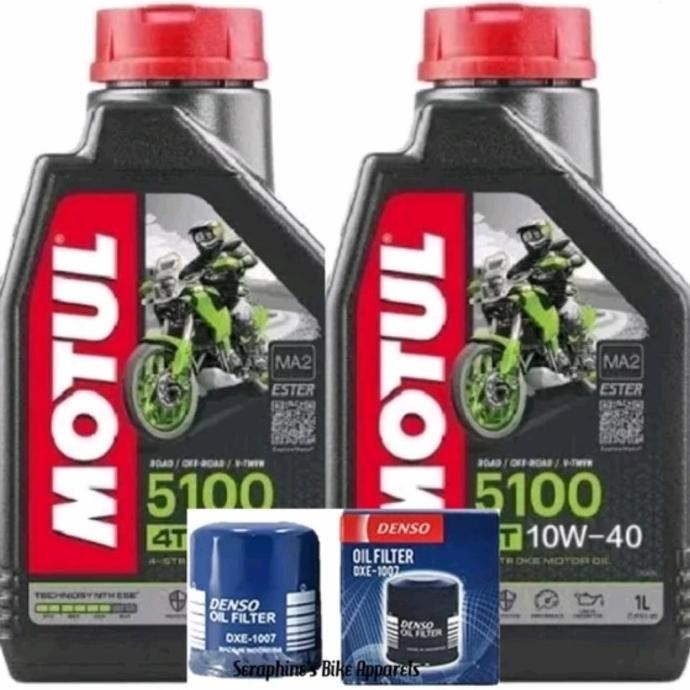 Paket Motul 5100 10W40 +Filter Oli Denso Ninja 250Fi Z250Fi Versys Er6 - Asli
