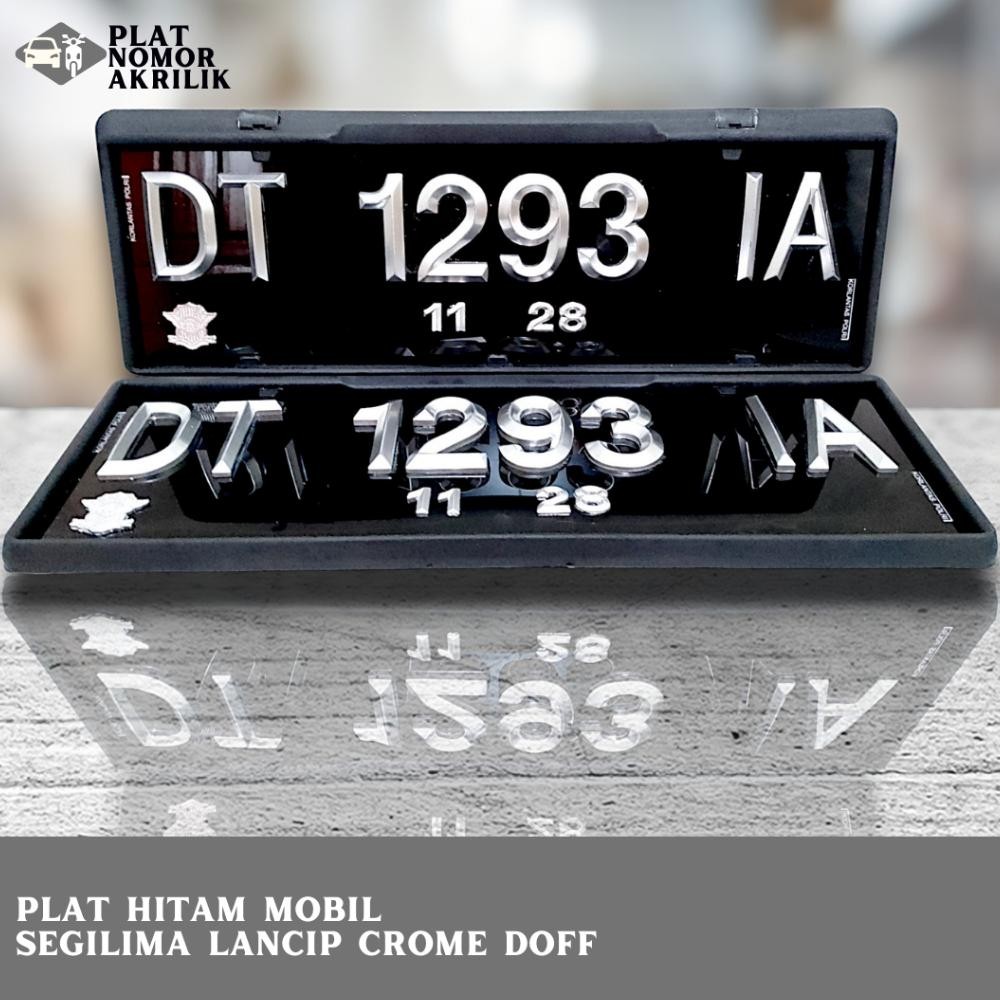 Plat Nomor Mobil Akrilik Timbul CROME DOFF HITAM - Lancip Segi 5