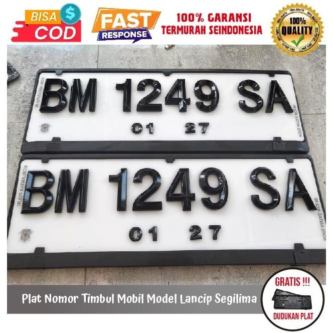 Plat Nomor Mobil Timbul Lancip Segilima Mewah Gratis Dudukan Plat