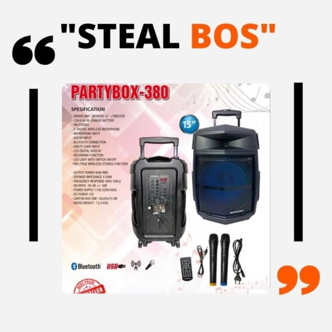 Terlaris Speaker Minami Portable Partybox 380 15 Inch 2 Mic Wireless