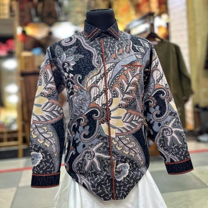 KEMEJA BATIK PRIA LENGAN PANJANG KATUN SATIN MOTIF SUTRA TULIS PESTA TERMURAH