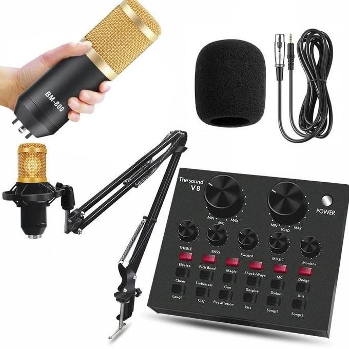 Soundcard V8 Microphone BM 800 Podcast Sound Card Mixer Youtube Bigo ABD