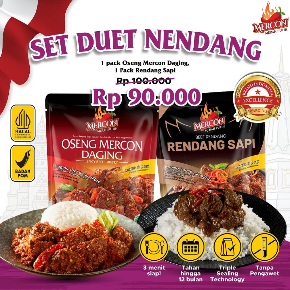 

TERMURAH Mercon Merah Putih - Set Duet Nendang II Oseng Mercon Daging + Rendang Sapi Siap kirim