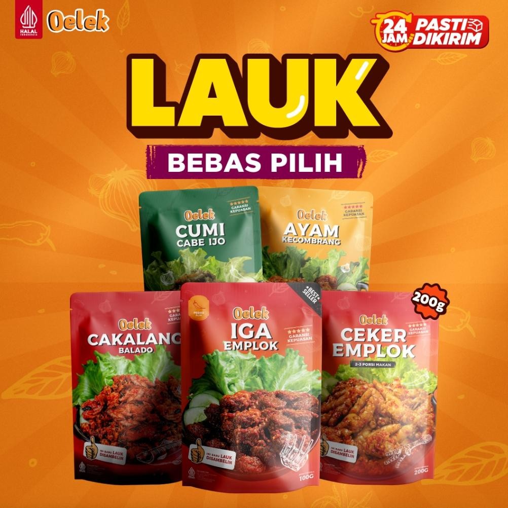 

READY STOK Oelek Lauk Siap Saji Satuan Iga/Ayam Kecombrang/Cumi Cabe Ijo/Cakalang Balado/Cumi Jeletot Siap kirim