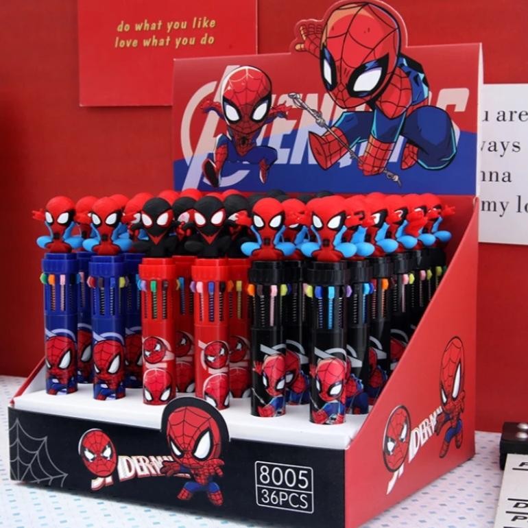 

6/36Pcs Disney Cartoon Doll 10 Colors Ballpoint Pen Marvel Spider-Man Anime Gel Pen Student Supplies Stationery Wholesale
