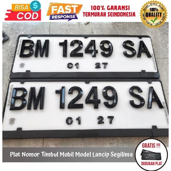 Plat Nomor Mobil Timbul Lancip Segilima Mewah Gratis Dudukan Plat