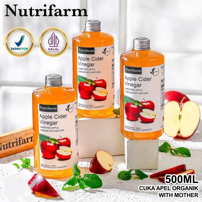 

STOK TERBATAS CUKA APEL ORIGINAL ORGANIK 500 ML BUNDLE 3 PCS/APPLE CIDER VINEGAR WITH MOTHER/CUKA SARI APEL NUTRIFARM OFFICIAL DEHEALTH