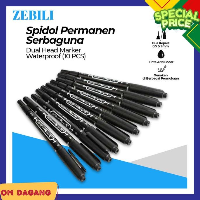 

Ready 10 pcs ZEBILI Sepidol Spidol Permanen Serbaguna Dua Sisi Dual Head