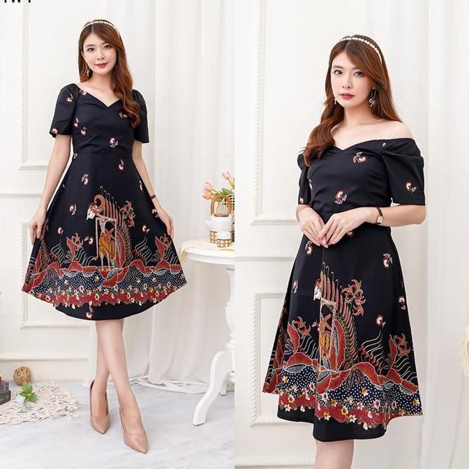 Promo Evercloth Tiwy Dress Batik Wanita Sabrina Dress Wanita Batik Modern Gaun Pesta