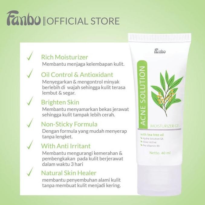 Fanbo Acne Solution Moisturizer - Gel 40ml - Melembabkan dan Menyamarkan bekas jerawat/noda hitam - 
