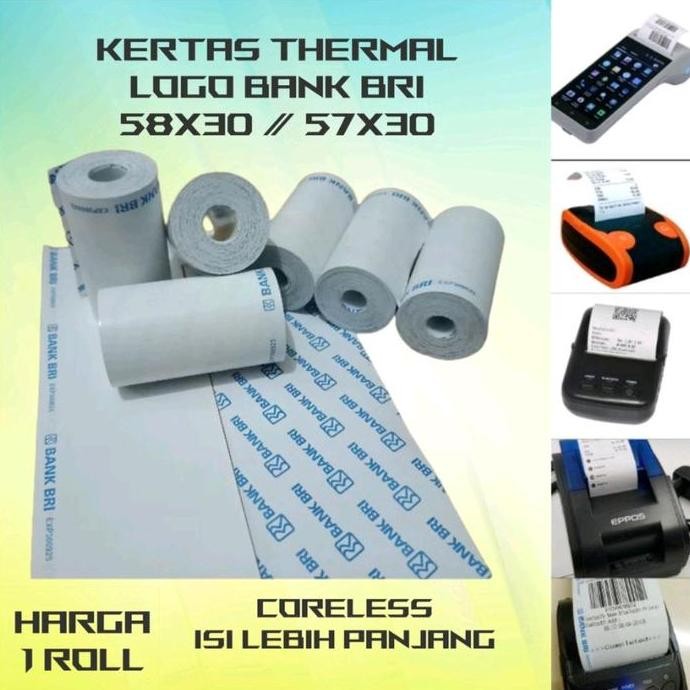 

ready kertas struk Thermal 57/58x30 mm logo BRI paket 10 pcs/roll murah