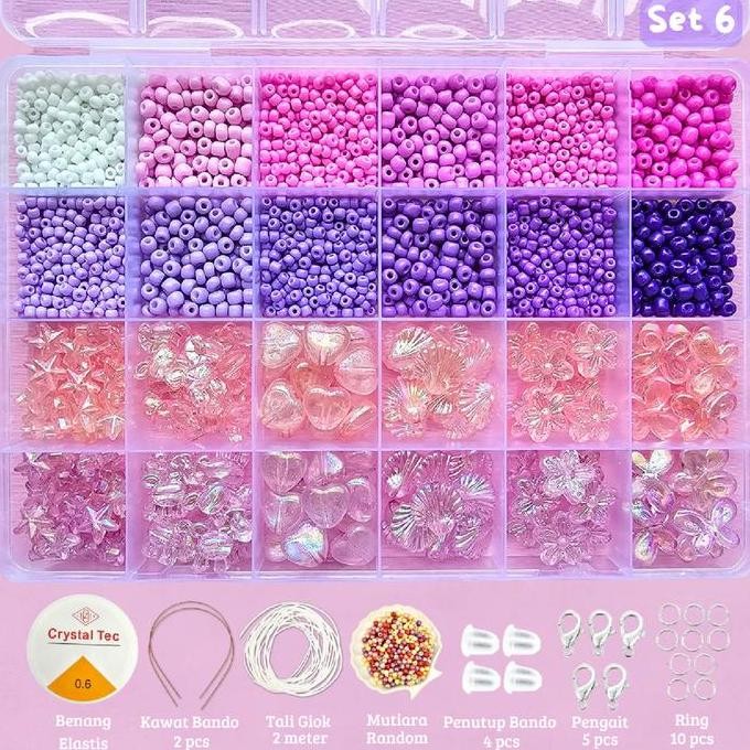 

tyS Manik Pasir 1 Box - Manik2 Mote Payet Pasir Paket DIY (BONUS Benang Elastis + Tali Giok + Manik Random + Pengait Udang + Ring) - SM001