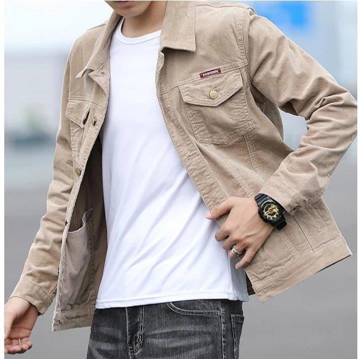 Jaket Denim Vintage Pria Jaket Longgar Bergaya Baru