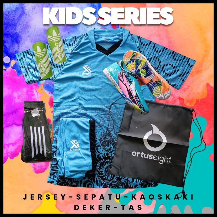 NEW ARRIVAL JA  PAKET LENGKAP HEMAT SEPATU FUTSAL JERSEY ANAK JUNIOR ORTUSEIGHT PREMIUM