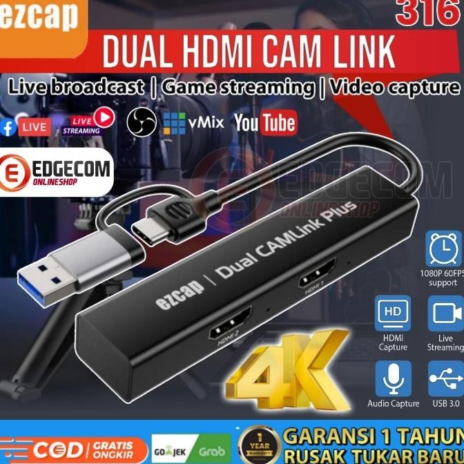Ezcap 316 Type C To Dual Hdmi Capture Cam Link Streaming 2 Input Hdmi New Stok
