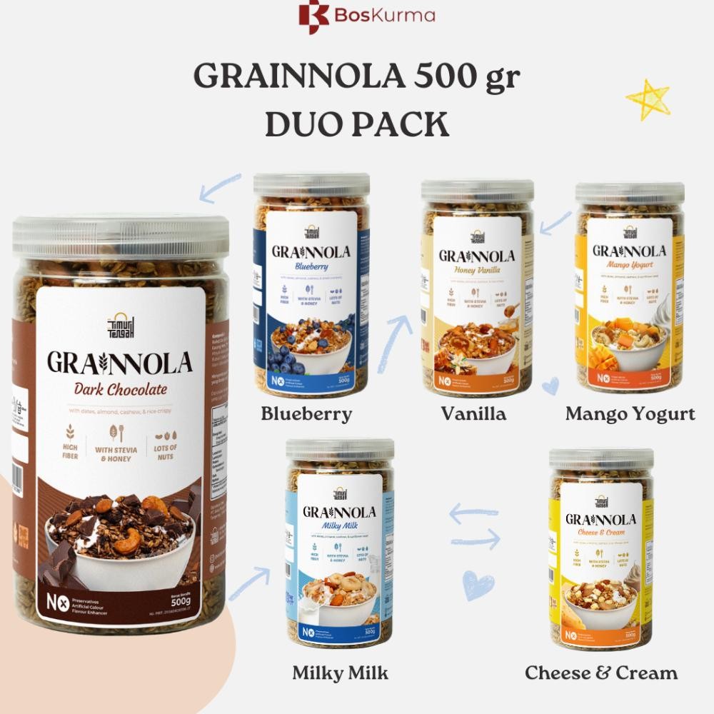 

READY STOK [Paket 2] Grainnola 500 Gr Isi 2 Granola Timur Tengah 1 Kg Sereal Sarapan Siap kirim