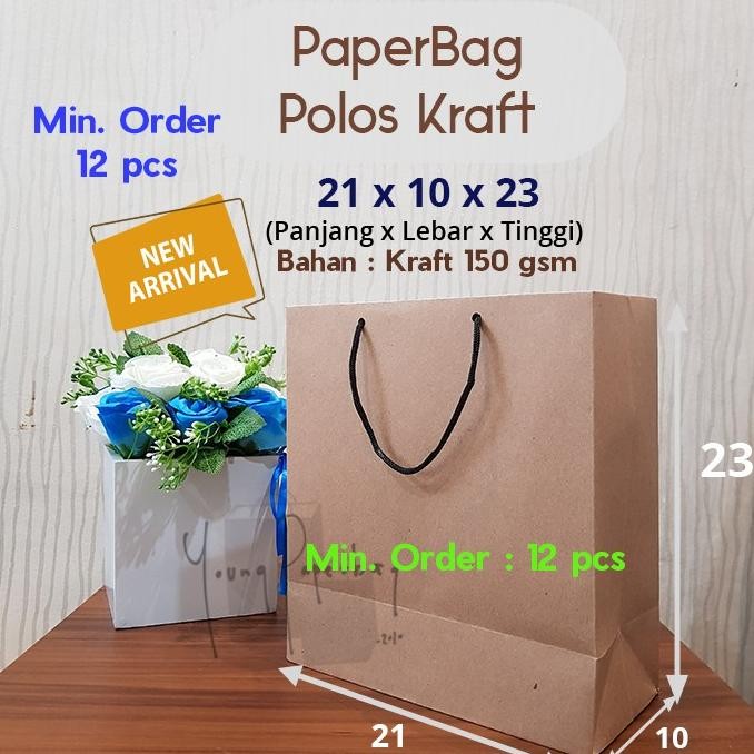 

Ul-64 Paperbag / Tas Kertas / Paper Bag Polos Coklat Kraft 150Gsm 21 X 10 X 23 (1 Pcs)