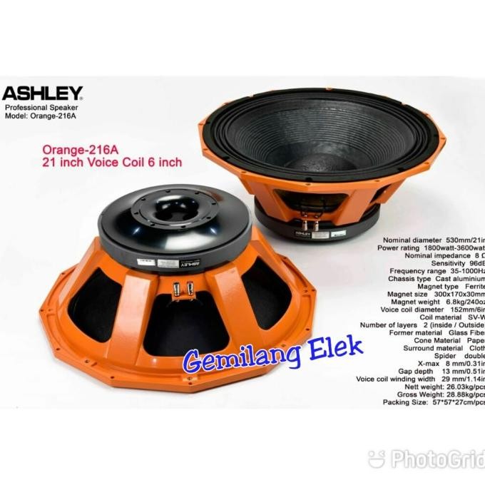 Terlaris Speaker Ashley 21 Inch Orange 216A Original Coil 6
