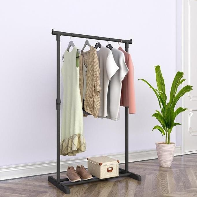 Terlaris Single Stand Hanger Roda Gantungan Besi Gawang Berdiri Rak Gantung Pakaian Rak Sepatu Jemur