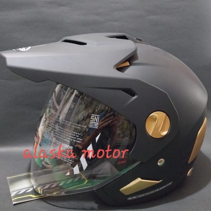 TERMURAH - HELM CARGLOSS FORMER SOLID BLACK DOF GOLD | HELM SEMI CROSS