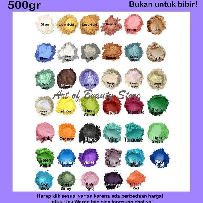 

TERLARIS - 500g Metalic Powder / Mica Powder / Bubuk Mica Pearl / Bubuk Metalik / Shimmer Henna / Pewarna Sabun / Pewarna Resin / Lilin