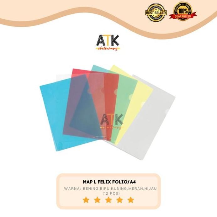 

new !!! Map L ( clear sleeve) Felix Ukuran Folio/ A4 1 Lusin ( 12 Pcs) atk murah