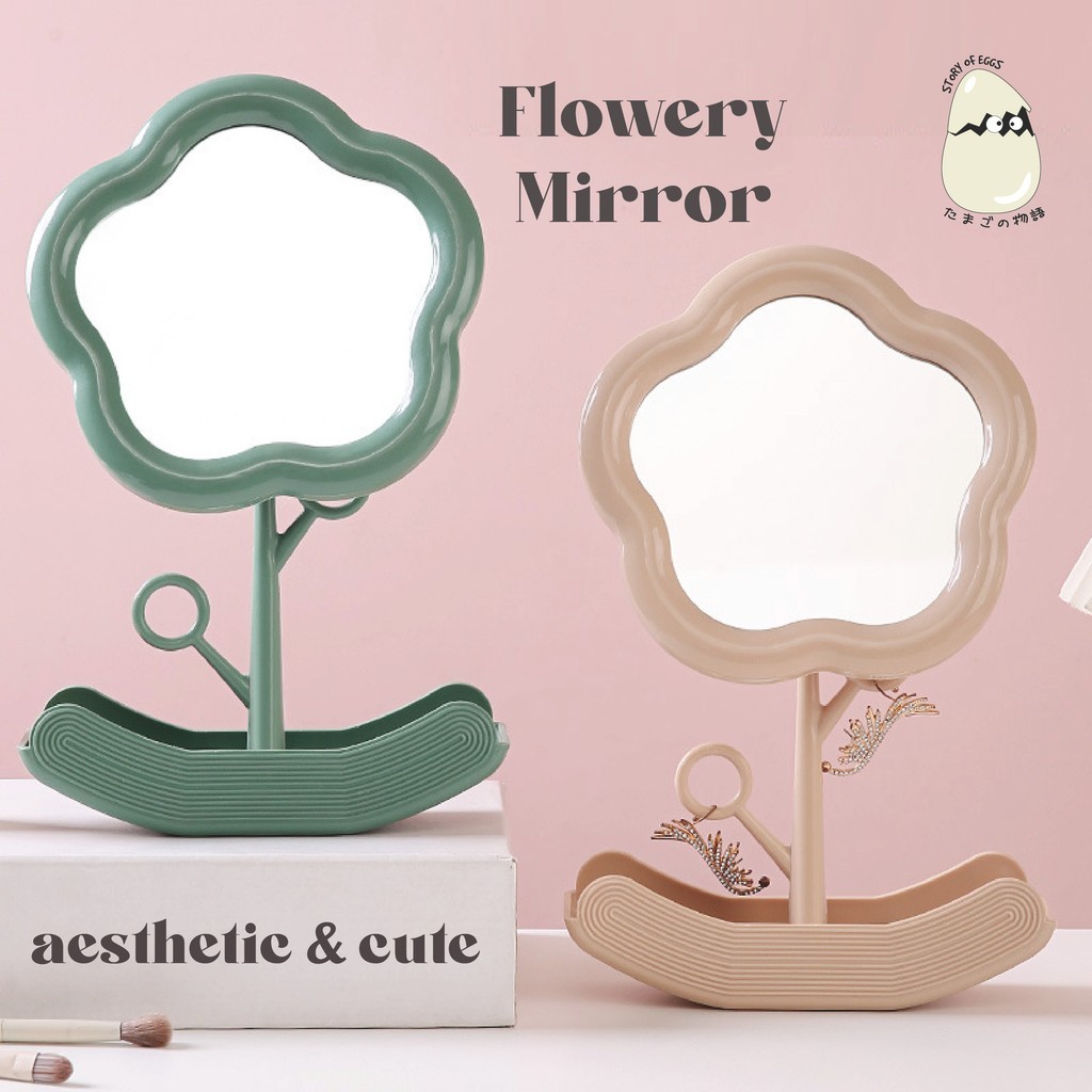 Cermin Aesthetic / Kaca Aesthetic / Cermin Lucu / Flower Aesthetic Mirror / Cermin Aksesoris / Kaca