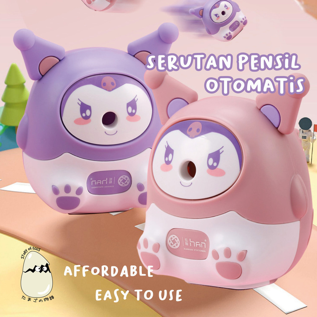 

Serutan Pensil Sanrio Kuromi Melody Rautan Otomatis Serutan Pensil Putar Automatic Sharpener