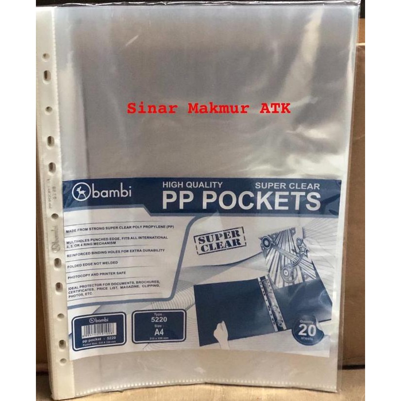 

new !!! PP Pocket / Sheet Protector Bambi 5220 A4 murah