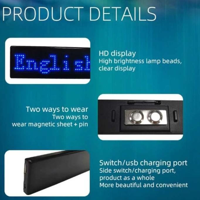 

new !!! Papan Nama LED Bluetooth Name Badge Running Text Merah Pesan Berjalan Display Screen Red Plastik Usb murah