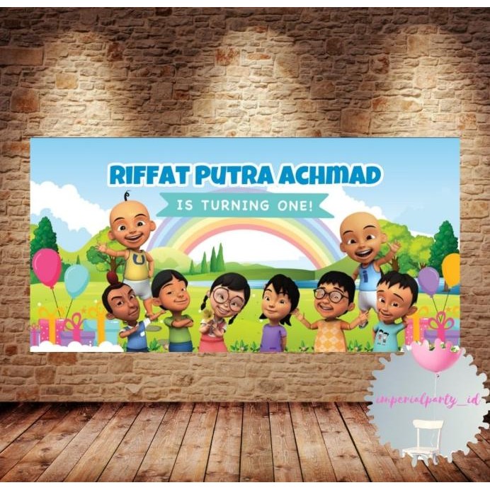 ready  Custom Backdrop Banner Spanduk Happy Birthday Upin Ipin Kawan murah