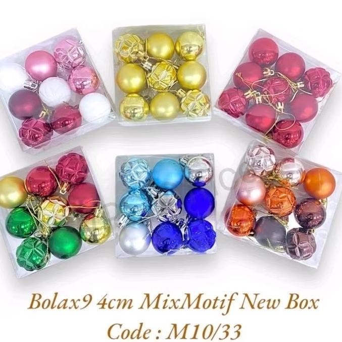 As23 Cq37 Hiasan Natal Bola 4Cm Isi 9 Mix Motif M10/33 - Hiasan Natal - Hiasan Bola Natal - Hiasan N