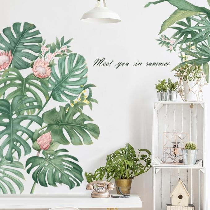 SALE WALL STIKER DINDING WALLPAPER MOTIF DAUN MOSTERA BESAR WALL STICKER