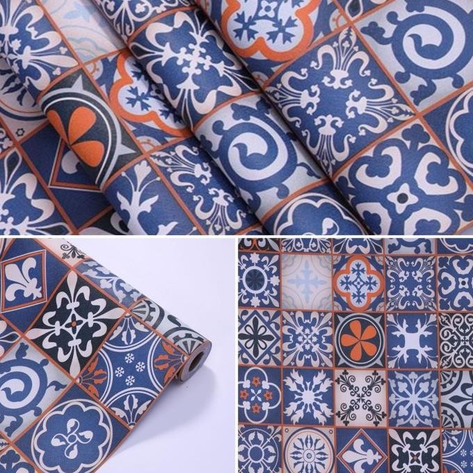 SALE WALLPAPER STICKER STIKER DINDING TEGEL KLASIK UBIN RETRO 45CM X 9M