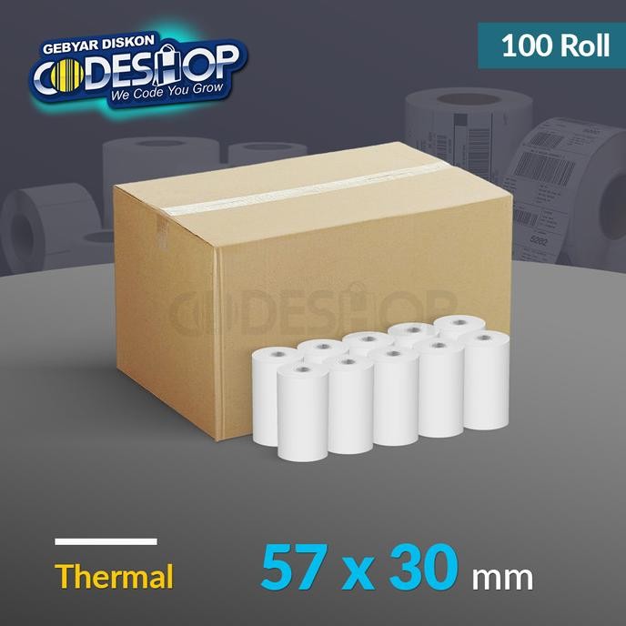 

TERMURAH - ECO Kertas Thermal 57x30 mm Coreless Printer Bluetooth 58mm (1 DUS)