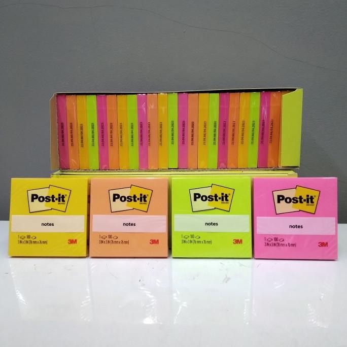 

NEW 3M Post It Super Sticky Notes 654-24ASST 1 box isi 24 pad
