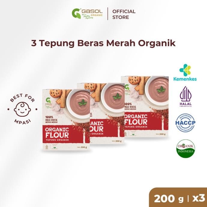 

Terlaris Gasol Tepung Beras Merah Organik Makanan Bayi Mpasi 200Gr X 3