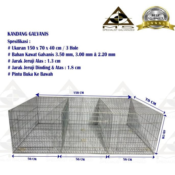 Kandang Kelinci Galvanis - Indukan / Breeding ( 150.70.40 / 3 Hole )